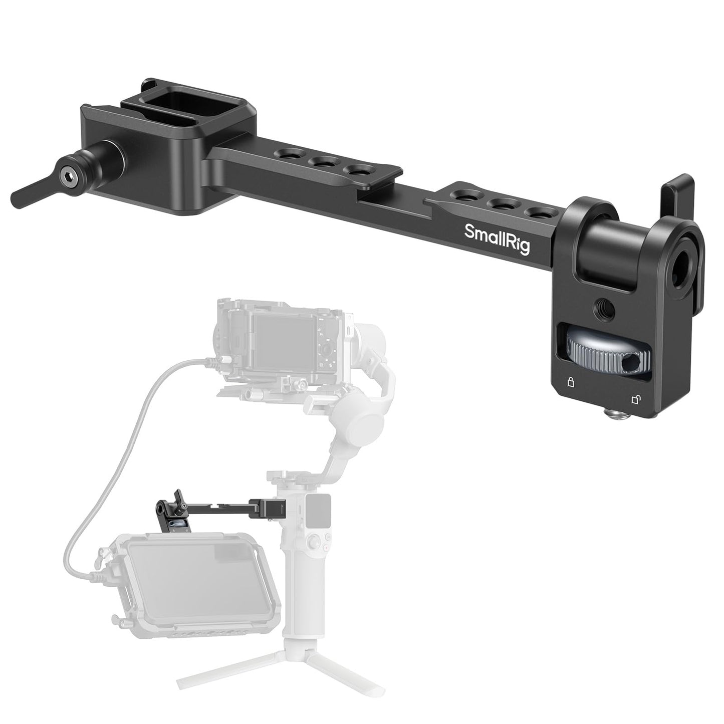 SMALLRIG Adjustable Camera Monitor Mount with Quick Release NATO Clamp, Cold Shoe Mount, Anti-Twist Design for DJI RS 4 Mini/RS 4 / RS 4 Pro/RS 2 / RSC 2 / RS 3 / RS 3 Pro/RS 3 Mini